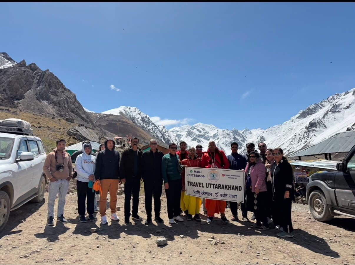 Group at the high-altitude sector with Adi Kailash range behind