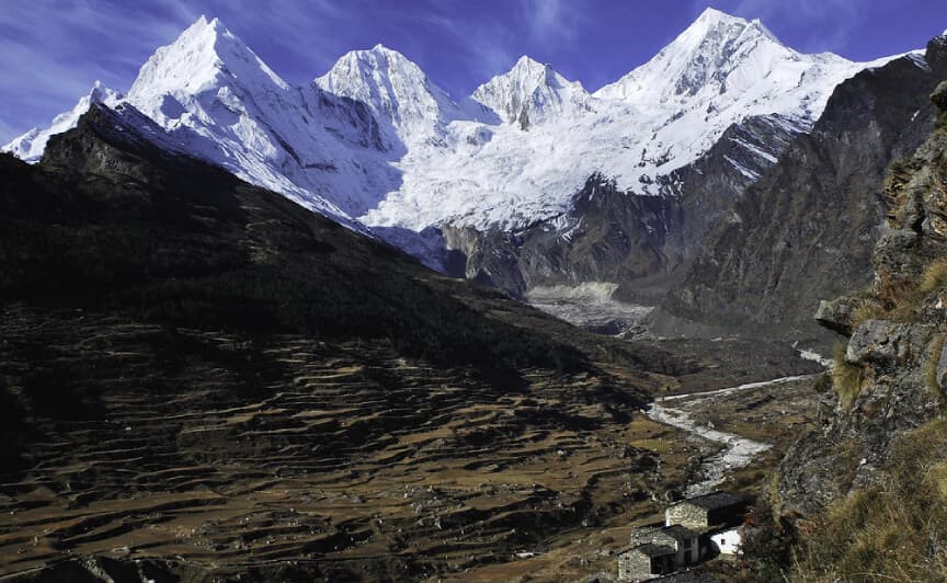 The five snow peaks of Panchachuli rising above Darma valley